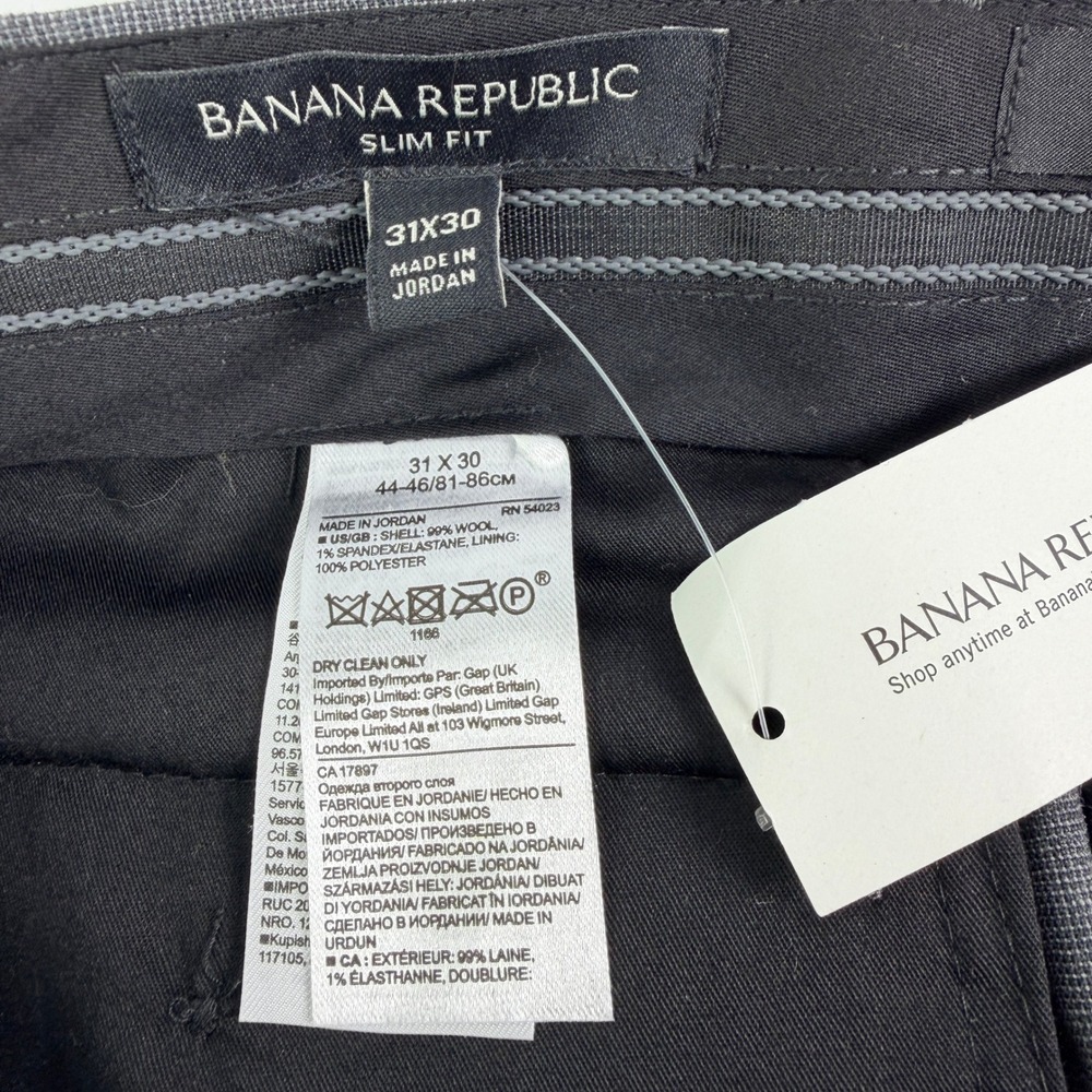 Banana Republic Performance Wool Slim Fit Dress Pants Charcoal Gray 31x30 NWT - Picture 5 of 7